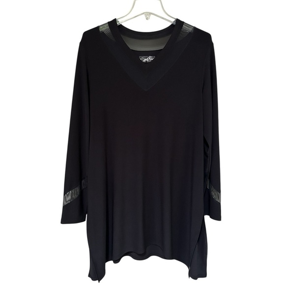 Sympli Black V-Neck Tunic Dress, Elegant Travel-Friendly Wrinkle-Resistant, 14 - Picture 2 of 7